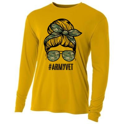 Army Vet Armyvet Messy Bun Camouflage 'S Veteran Gift Cooling Performance Long Sleeve Crew