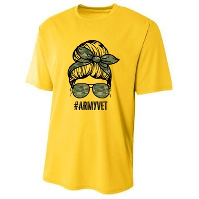 Army Vet Armyvet Messy Bun Camouflage 'S Veteran Gift Youth Performance Sprint T-Shirt