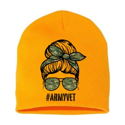 Army Vet Armyvet Messy Bun Camouflage 'S Veteran Gift Short Acrylic Beanie