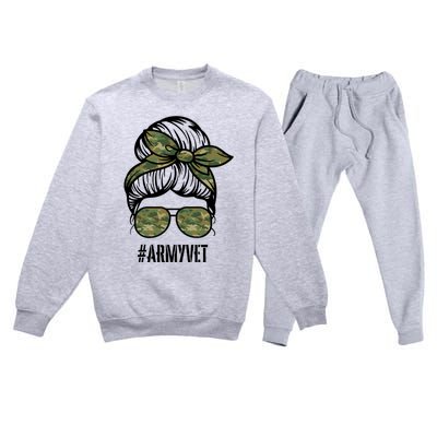 Army Vet Armyvet Messy Bun Camouflage 'S Veteran Gift Premium Crewneck Sweatsuit Set