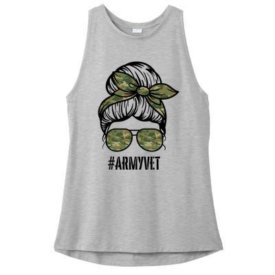 Army Vet Armyvet Messy Bun Camouflage 'S Veteran Gift Ladies PosiCharge Tri-Blend Wicking Tank