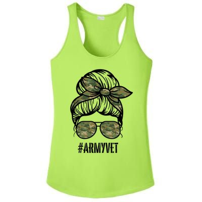 Army Vet Armyvet Messy Bun Camouflage 'S Veteran Gift Ladies PosiCharge Competitor Racerback Tank