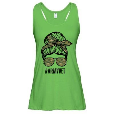 Army Vet Armyvet Messy Bun Camouflage 'S Veteran Gift Ladies Essential Flowy Tank