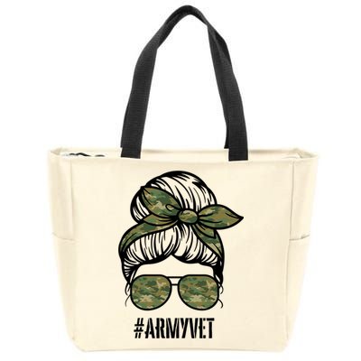Army Vet Armyvet Messy Bun Camouflage 'S Veteran Gift Zip Tote Bag