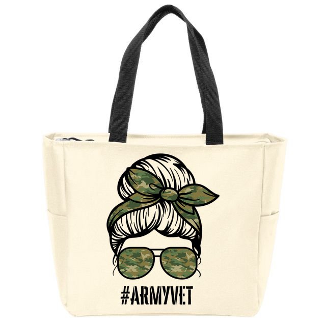 Army Vet Armyvet Messy Bun Camouflage 'S Veteran Gift Zip Tote Bag