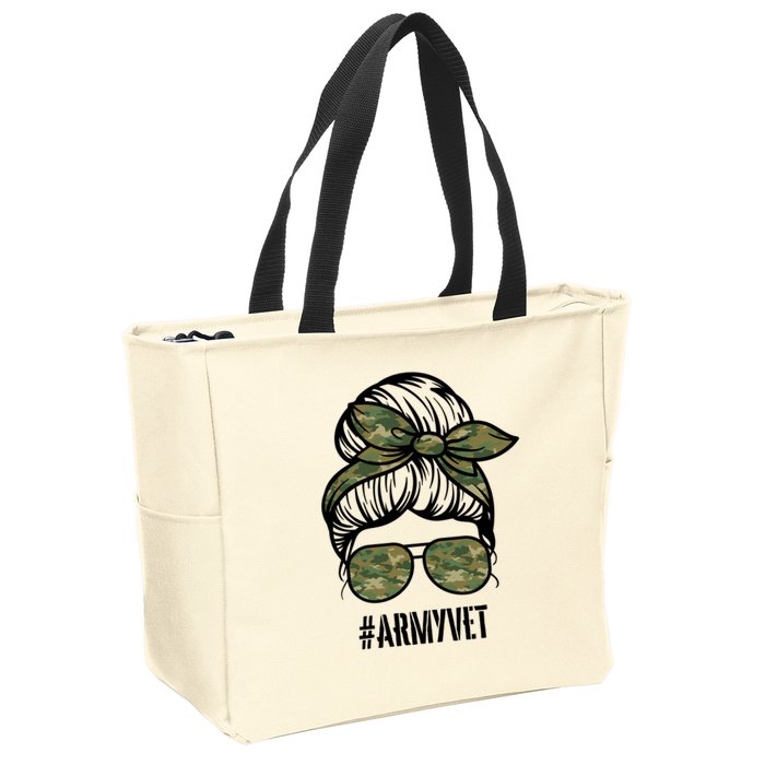 Army Vet Armyvet Messy Bun Camouflage 'S Veteran Gift Zip Tote Bag
