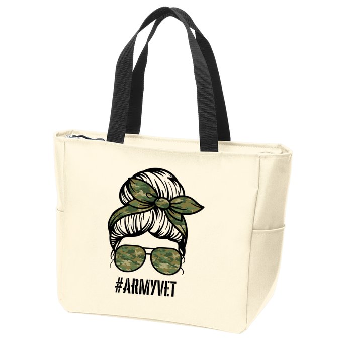 Army Vet Armyvet Messy Bun Camouflage 'S Veteran Gift Zip Tote Bag