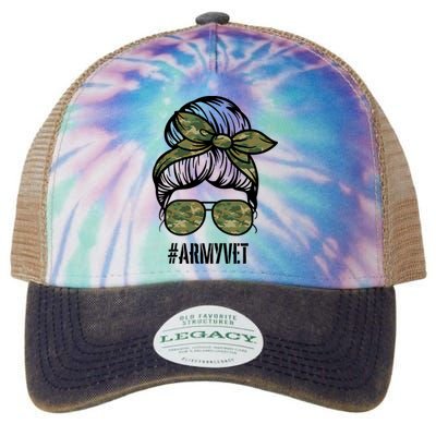 Army Vet Armyvet Messy Bun Camouflage 'S Veteran Gift Legacy Tie Dye Trucker Hat