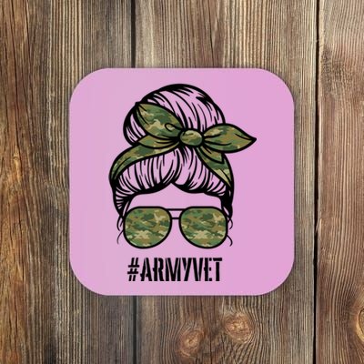 Army Vet Armyvet Messy Bun Camouflage 'S Veteran Gift Coaster