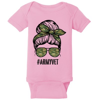 Army Vet Armyvet Messy Bun Camouflage 'S Veteran Gift Baby Bodysuit