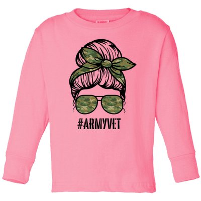 Army Vet Armyvet Messy Bun Camouflage 'S Veteran Gift Toddler Long Sleeve Shirt