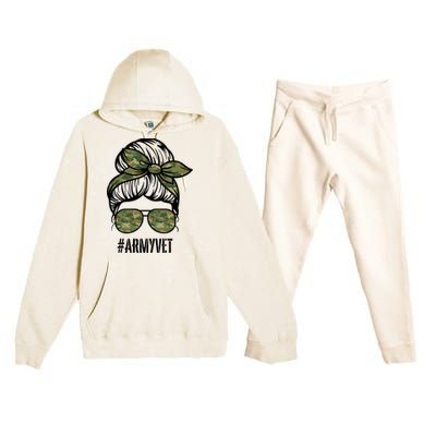 Army Vet Armyvet Messy Bun Camouflage 'S Veteran Gift Premium Hooded Sweatsuit Set