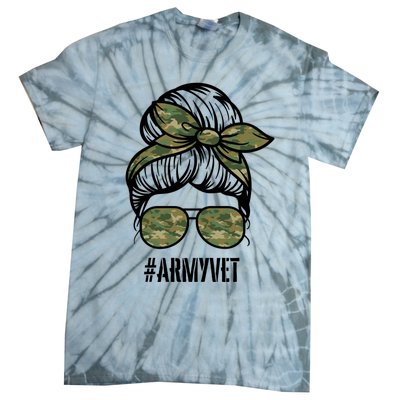 Army Vet Armyvet Messy Bun Camouflage 'S Veteran Gift Tie-Dye T-Shirt