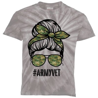 Army Vet Armyvet Messy Bun Camouflage 'S Veteran Gift Kids Tie-Dye T-Shirt