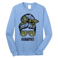 Army Vet Armyvet Messy Bun Camouflage 'S Veteran Gift Long Sleeve Shirt