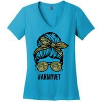 Army Vet Armyvet Messy Bun Camouflage 'S Veteran Gift Women's V-Neck T-Shirt