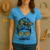 Army Vet Armyvet Messy Bun Camouflage 'S Veteran Gift Women's V-Neck T-Shirt