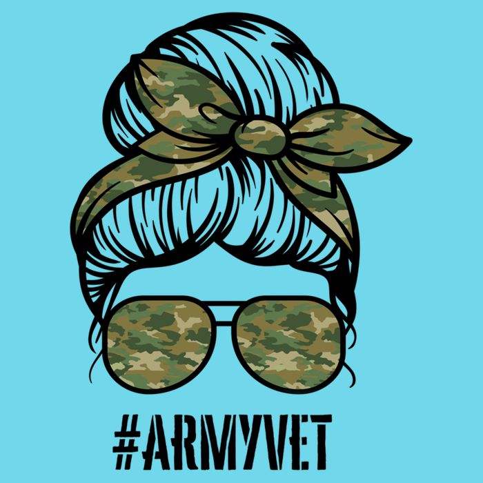Army Vet Armyvet Messy Bun Camouflage 'S Veteran Gift Kids T-Shirt
