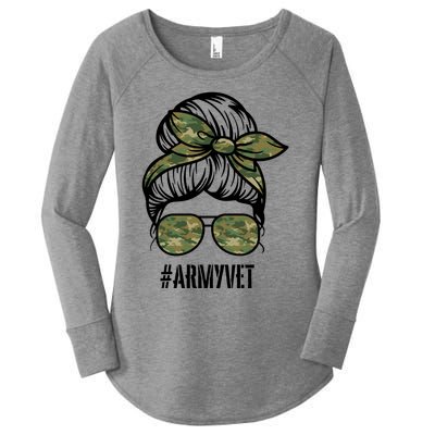 Army Vet Armyvet Messy Bun Camouflage 'S Veteran Gift Women's Perfect Tri Tunic Long Sleeve Shirt