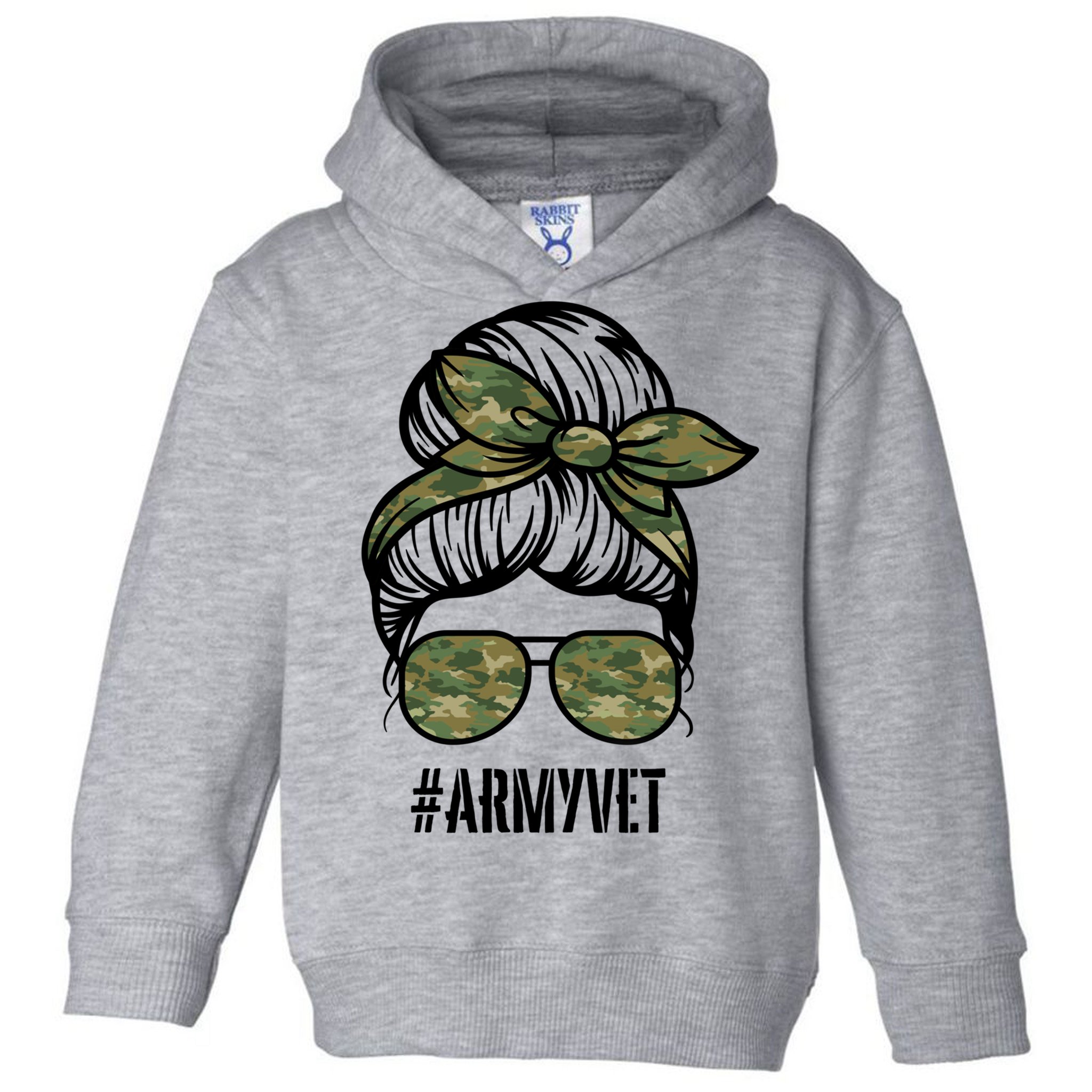 Army Vet Armyvet Messy Bun Camouflage 'S Veteran Gift Toddler Hoodie