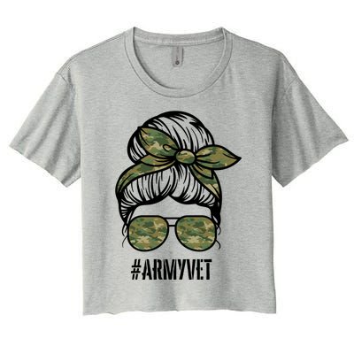 Army Vet Armyvet Messy Bun Camouflage 'S Veteran Gift Women's Crop Top Tee