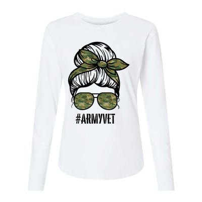 Army Vet Armyvet Messy Bun Camouflage 'S Veteran Gift Womens Cotton Relaxed Long Sleeve T-Shirt