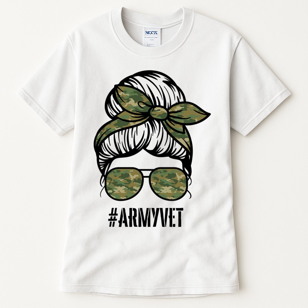 Army Vet Armyvet Messy Bun Camouflage 'S Veteran Gift Tall T-Shirt