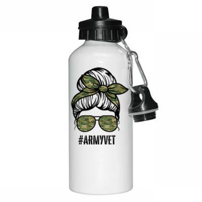 Army Vet Armyvet Messy Bun Camouflage 'S Veteran Gift Aluminum Water Bottle