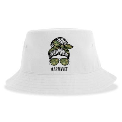 Army Vet Armyvet Messy Bun Camouflage 'S Veteran Gift Sustainable Bucket Hat