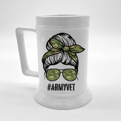 Army Vet Armyvet Messy Bun Camouflage 'S Veteran Gift Beer Stein