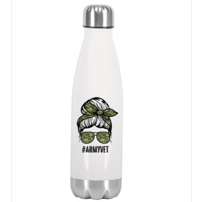 Army Vet Armyvet Messy Bun Camouflage 'S Veteran Gift Stainless Steel Insulated Water Bottle