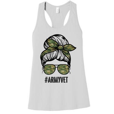 Army Vet Armyvet Messy Bun Camouflage 'S Veteran Gift Women's Racerback Tank