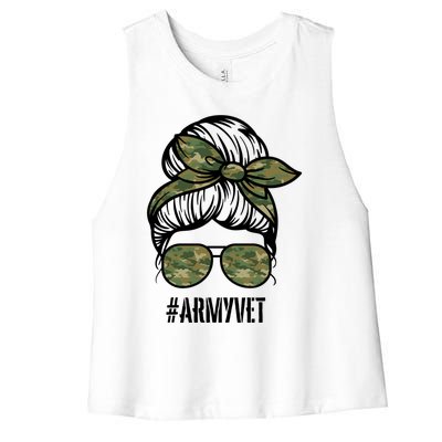 Army Vet Armyvet Messy Bun Camouflage 'S Veteran Gift Women's Racerback Cropped Tank