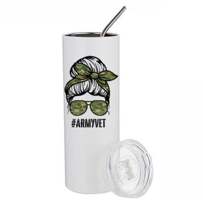 Army Vet Armyvet Messy Bun Camouflage 'S Veteran Gift Stainless Steel Tumbler