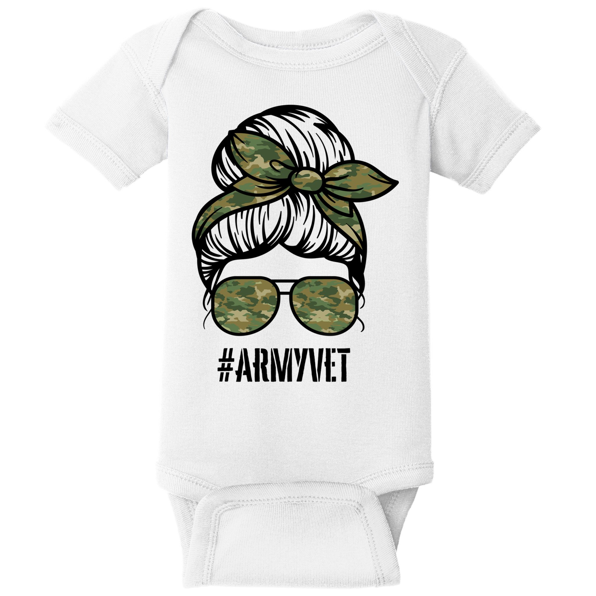 Army Vet Armyvet Messy Bun Camouflage 'S Veteran Gift Baby Bodysuit