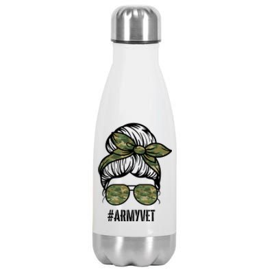 Army Vet Armyvet Messy Bun Camouflage 'S Veteran Gift Stainless Steel Insulated Water Bottle