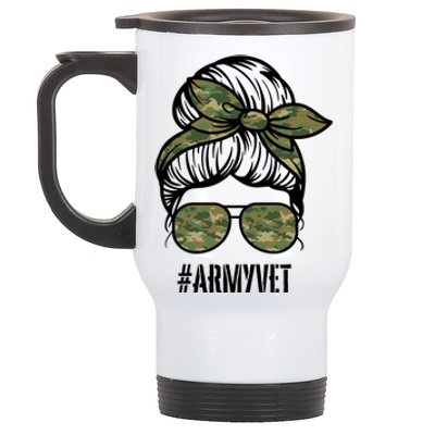 Army Vet Armyvet Messy Bun Camouflage 'S Veteran Gift Stainless Steel Travel Mug