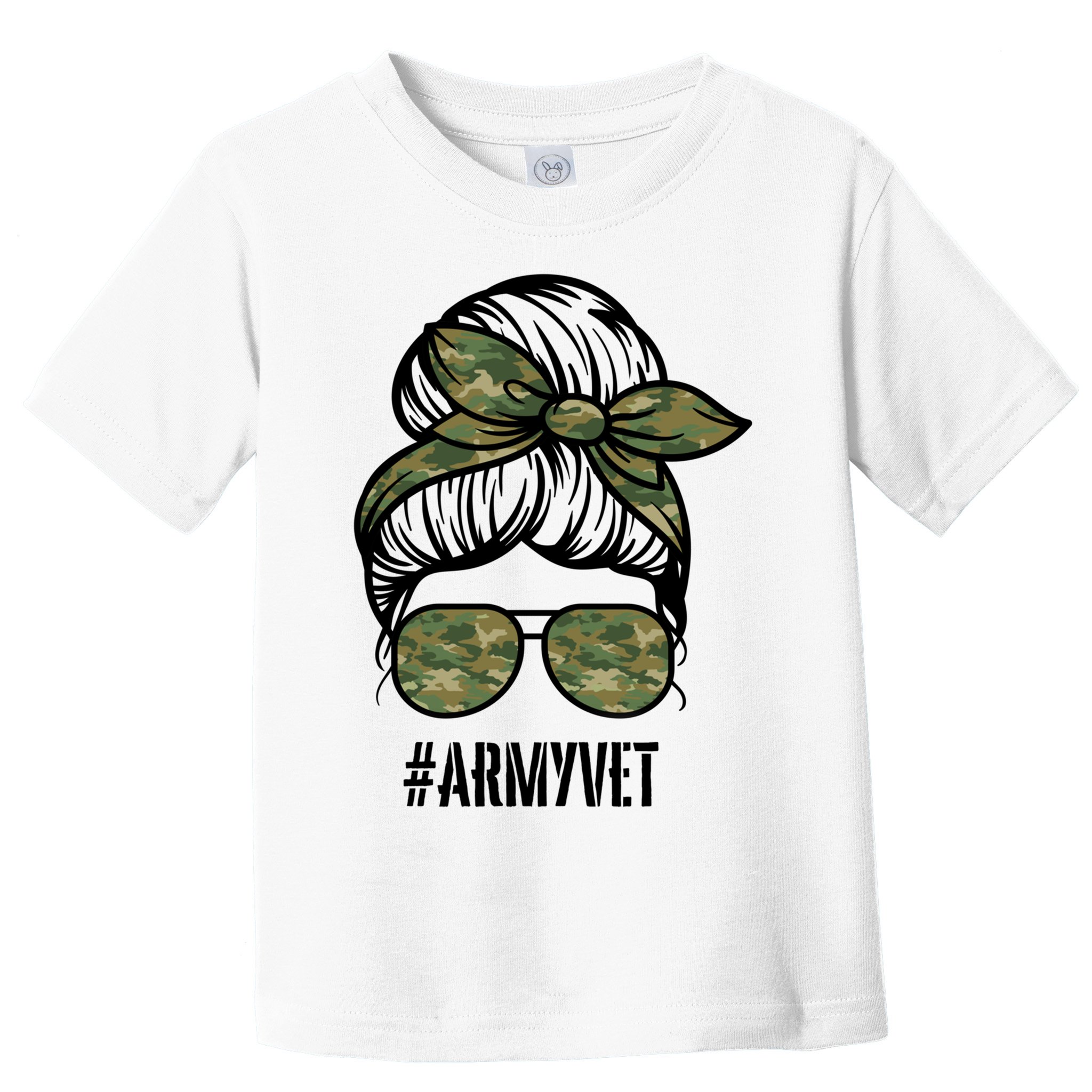 Army Vet Armyvet Messy Bun Camouflage 'S Veteran Gift Toddler T-Shirt