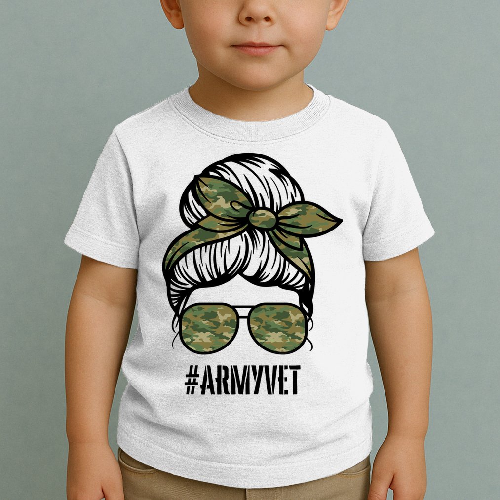 Army Vet Armyvet Messy Bun Camouflage 'S Veteran Gift Toddler T-Shirt