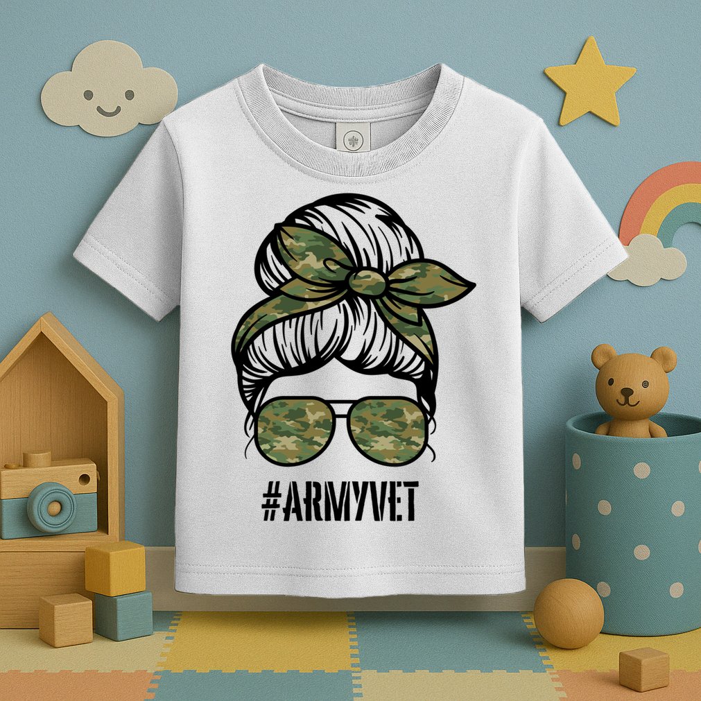 Army Vet Armyvet Messy Bun Camouflage 'S Veteran Gift Toddler T-Shirt