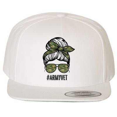 Army Vet Armyvet Messy Bun Camouflage 'S Veteran Gift Wool Snapback Cap