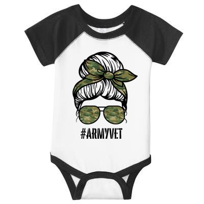 Army Vet Armyvet Messy Bun Camouflage 'S Veteran Gift Infant Baby Jersey Bodysuit