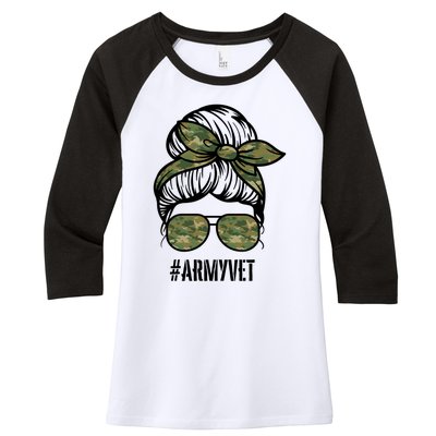 Army Vet Armyvet Messy Bun Camouflage 'S Veteran Gift Women's Tri-Blend 3/4-Sleeve Raglan Shirt