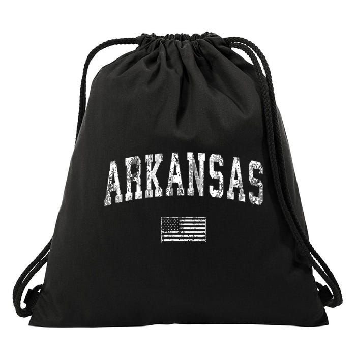 Arkansas Vintage American Flag Sports Design Drawstring Bag