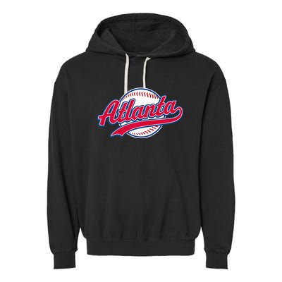 Atlanta Vintage Baseball Throwback Retro Design Garment-Dyed Fleece Hoodie