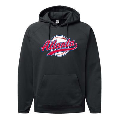 Atlanta Vintage Baseball Throwback Retro Design Performance Fleece Hoodie