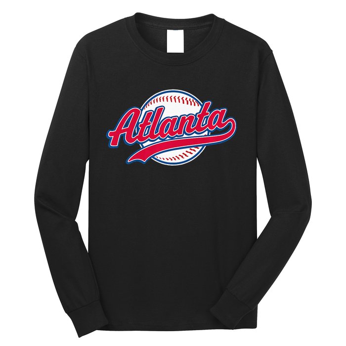 Atlanta Vintage Baseball Throwback Retro Design Long Sleeve Shirt