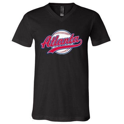 Atlanta Vintage Baseball Throwback Retro Design V-Neck T-Shirt