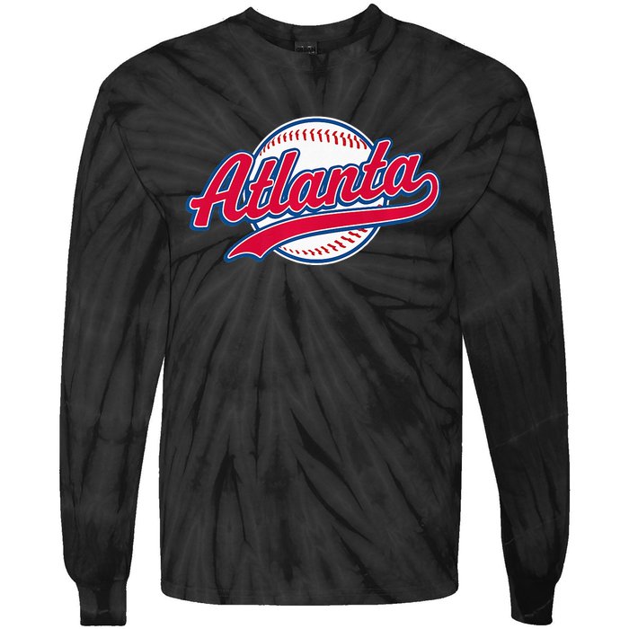 Atlanta Vintage Baseball Throwback Retro Design Tie-Dye Long Sleeve Shirt