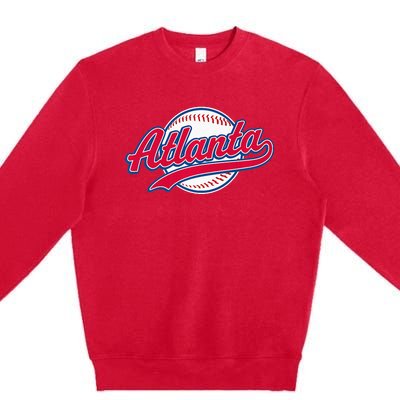 Atlanta Vintage Baseball Throwback Retro Design Premium Crewneck Sweatshirt